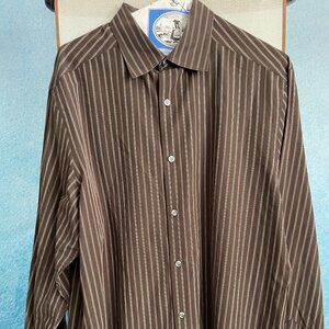 Claiborne Mens Long Sleeve Large Brown Striped button down